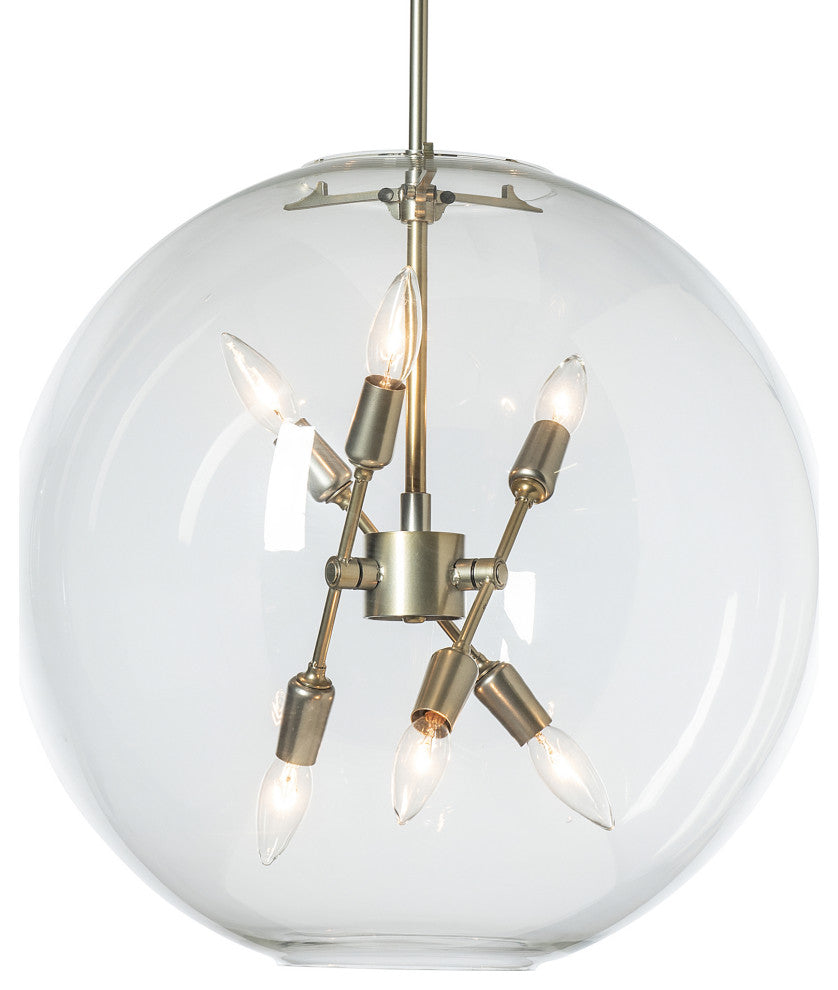 Sfera 6-Light Pendant, Modern Brass Finish, Clear Glass