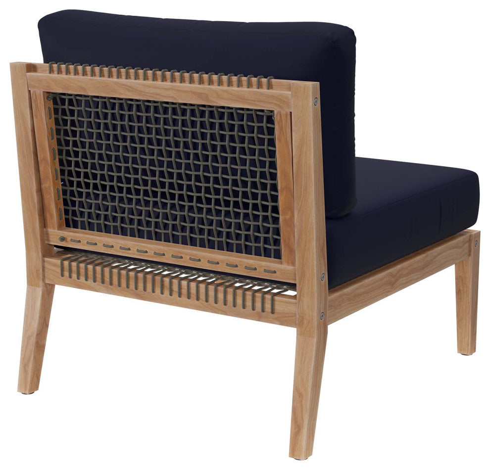 Clearwater Outdoor Patio Teak Wood Armless Chair, Gray Navy