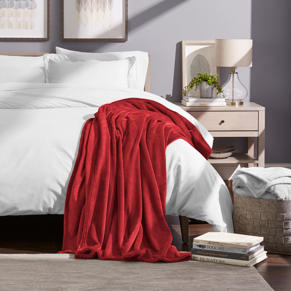 Bare Home Microplush Fleece Blanket, Red, Full/Queen