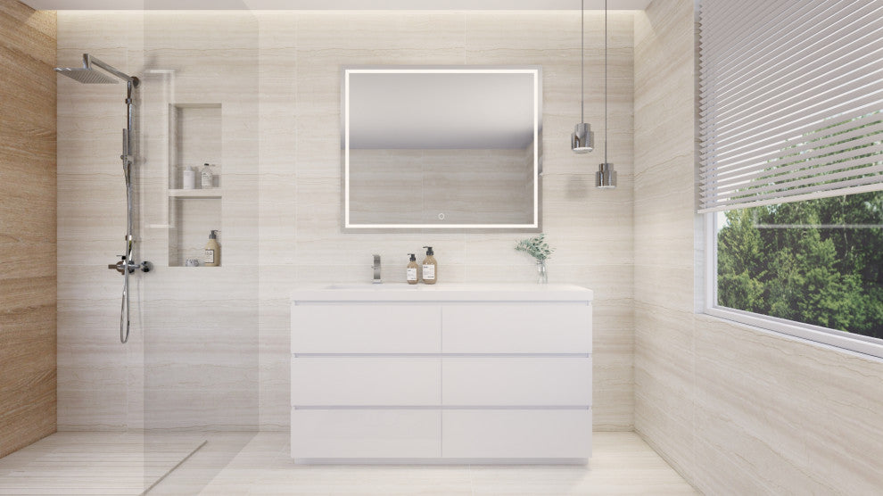 Alston 60" Free Standing Modern Vanity, High Gloss White, Glossy White Top