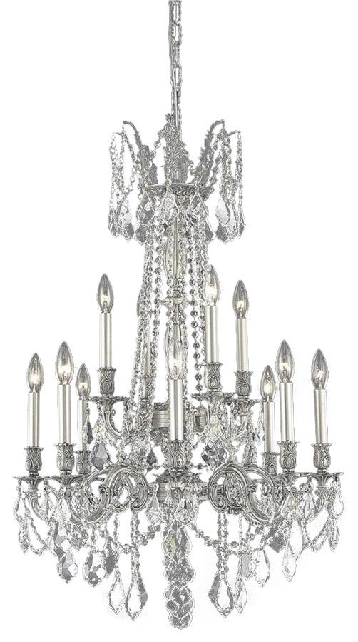 Elegant Rosalia Dining Room Light, Pewter Finish With Royal Cut Crystal