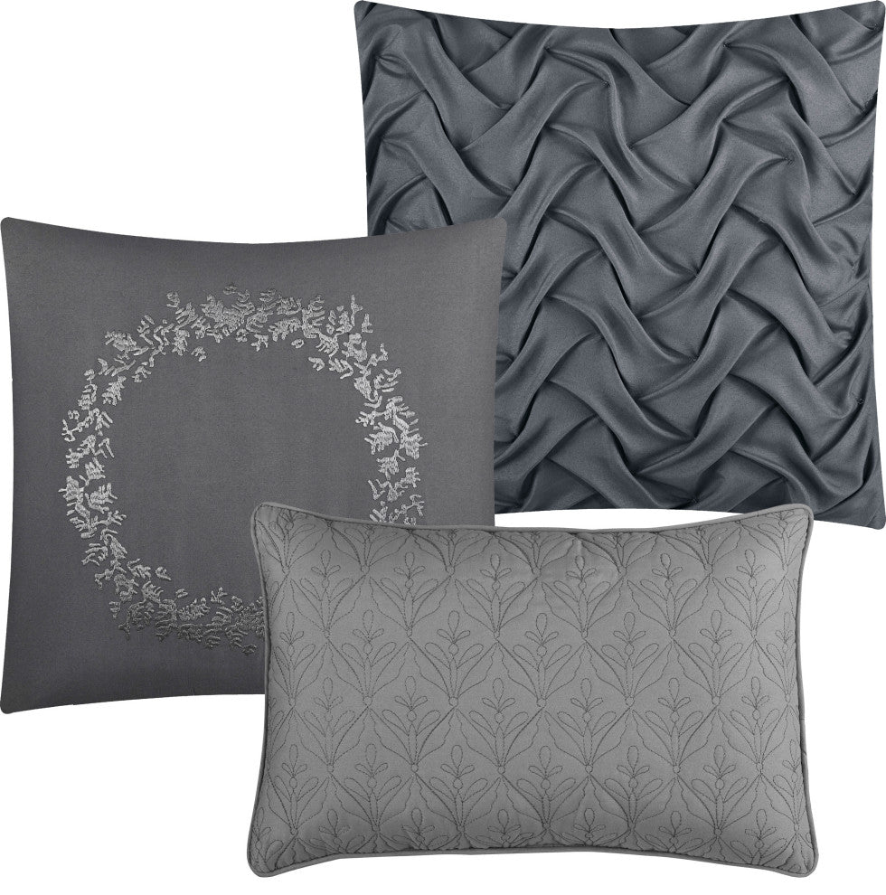 Piercen 7-Piece Bedding Comforter Set, Gray, Queen
