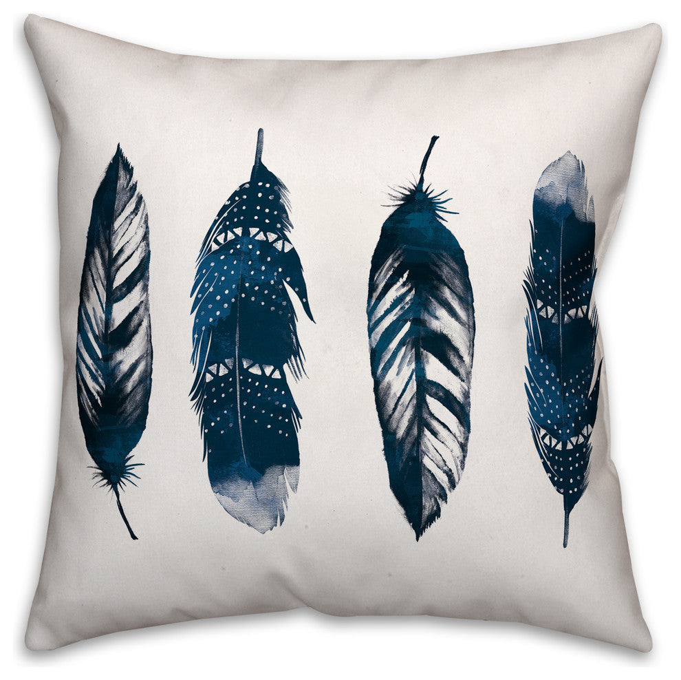 Wanderlust Blue Feathers Spun Poly Pillow, 18x18