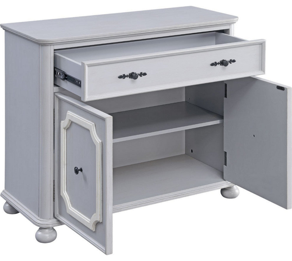 Benzara BM250415 MDF Cabinet With Double Door Storage and Bun Feet, White
