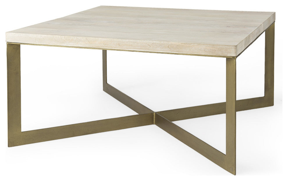 Light Brown Wood and Metal Coffee Table