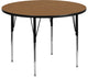 48'' Round Oak Thermal Laminate Activity Table - Standard Height Adjustable Legs
