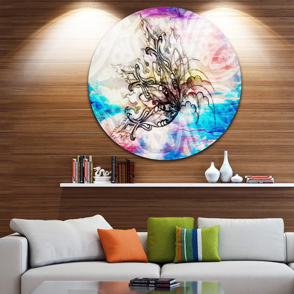 Blue Paper Flower And Flame, Floral Art Round Wall Art, 36"