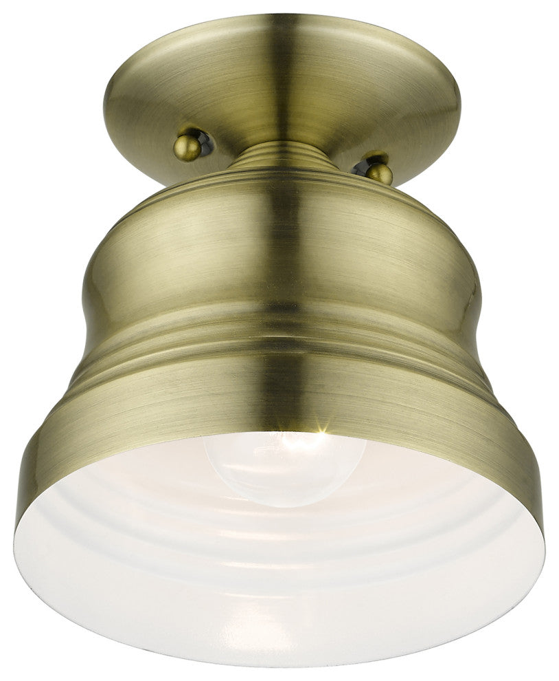 Livex Lighting Endicott 1-Light Bell Petite Bell Semi-Flush, Antique Brass/White