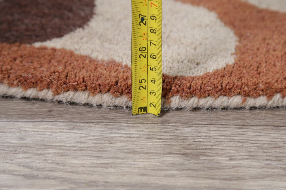 Floral Oushak Oriental Hand-Tufted Indian 8ft Round Area Rug, Beige, 7'10"X7'10"