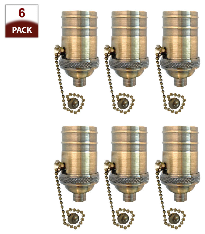 Royal Designs, Inc. Vintage Pull Chain Lamp Socket, Antique Brass, Set of 6