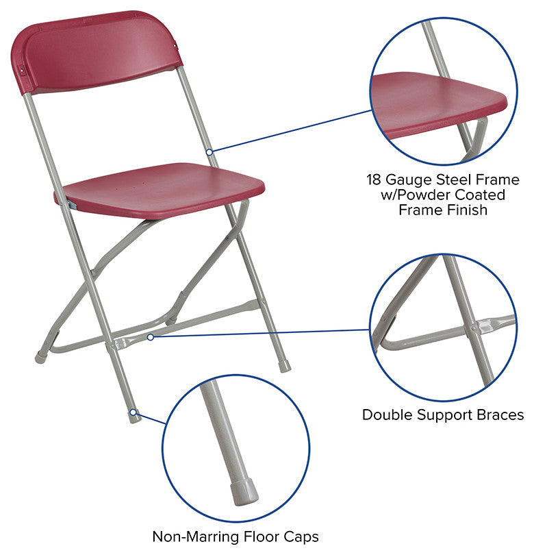 Hercules Series Plastic Folding Chair - 2 Pack 650LB Weight Capacity, Red