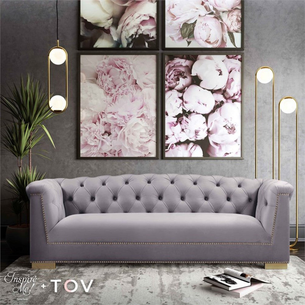 Farah Velvet Sofa, Gray