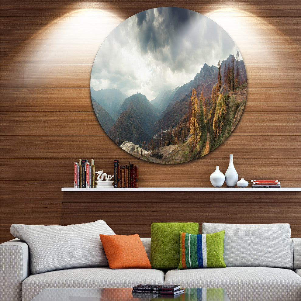 Caucasus Mountains White Panorama, Landscape Round Wall Art, 23"