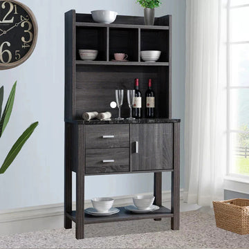 Benzara BM179597 Multi Storage Distressed Wooden Baker''s Rack, Gray