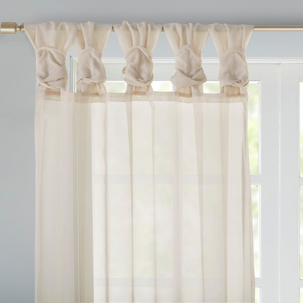 Madison Park Ceres Twist Tab Top Sheer Window Curtain Pair, Light Grey, Ivory, 50"w X 95"l