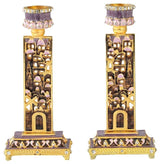 Shabbat Candlestick (2-Piece Set) Hand-Painted  Gold-Plated Pewter