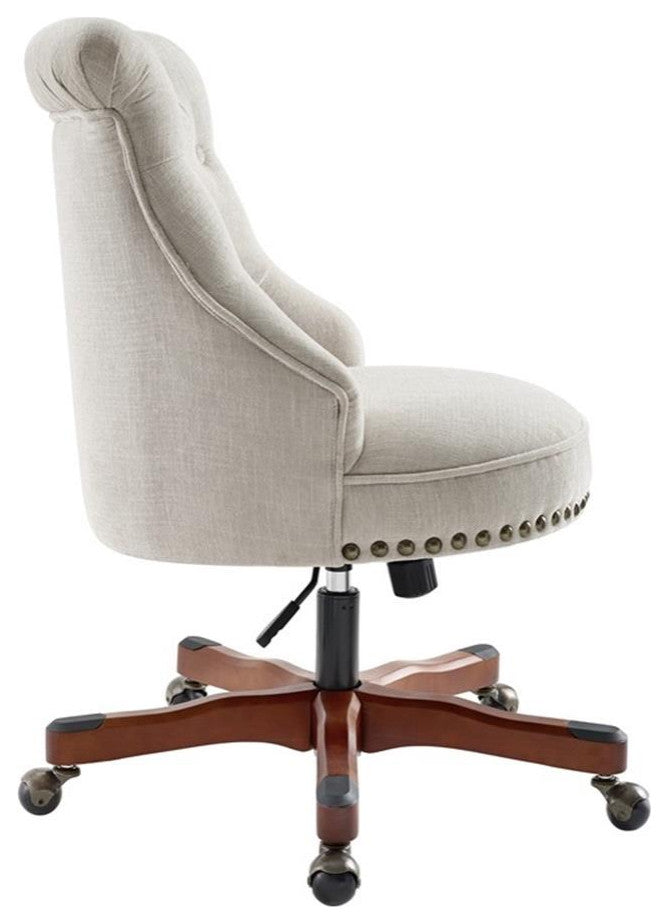 Linon Sinclair Upholstered Office Chair Wood Base with Wheels in Natural Beige