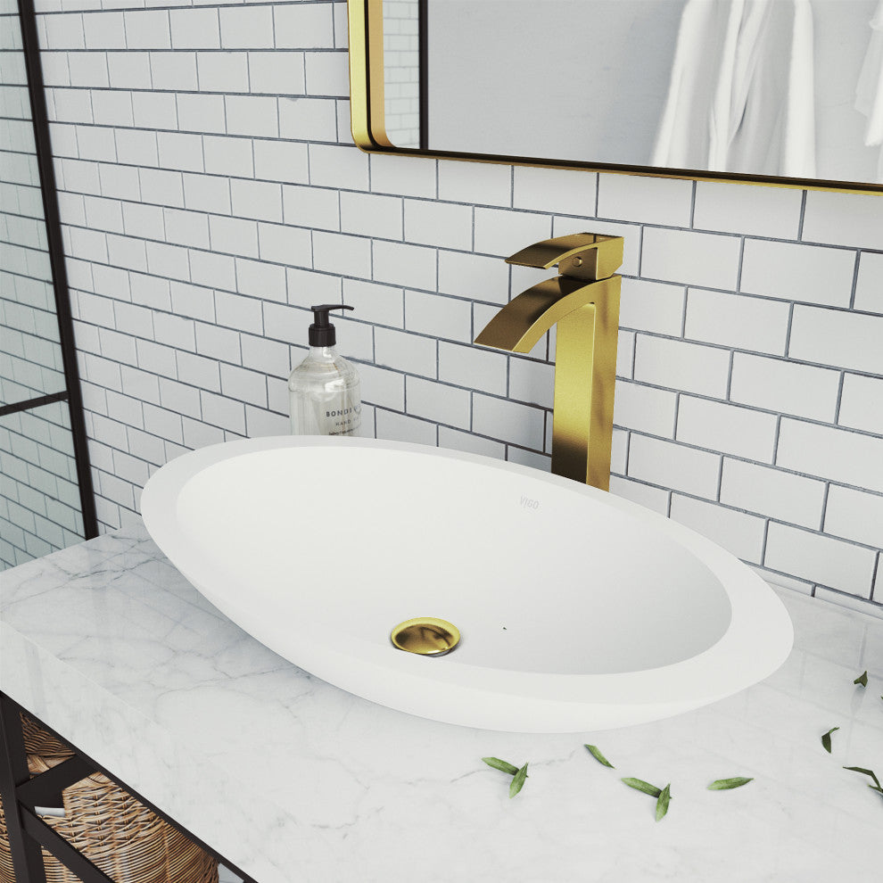 VIGO Duris 12" H Single Handle Single Hole Bathroom Vessel Faucet, Matte Brushed Gold
