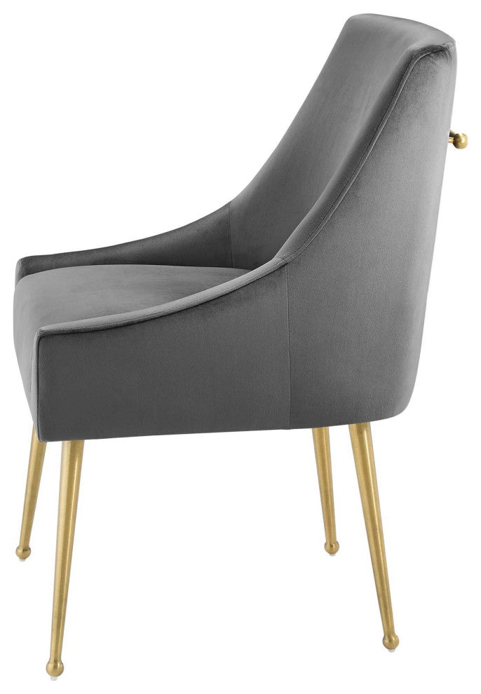 Contemporary Dining Room Side Dining Chair, Velvet Stainless Metal, Grey Gray
