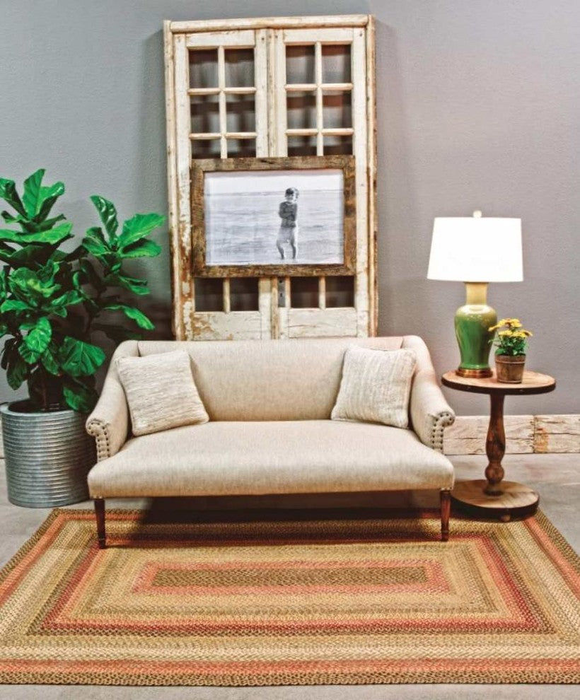 Homespice Decor Kingston Country Primitive Jute Braided Rug, Beige, Red, Black,