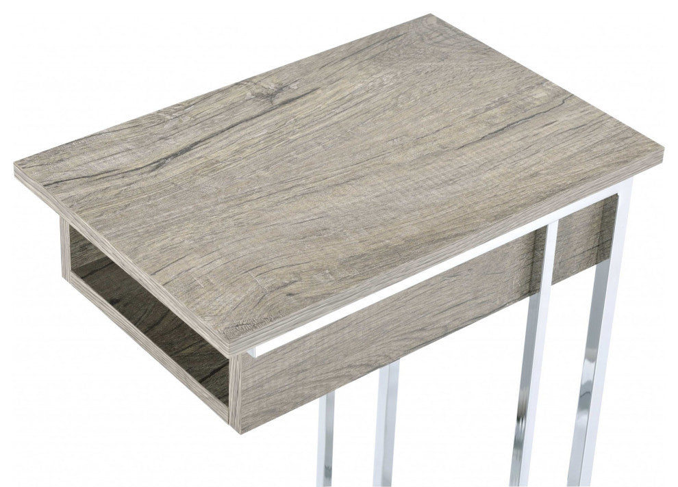Modern Gray Oak and Chrome C Shape USB Side Table