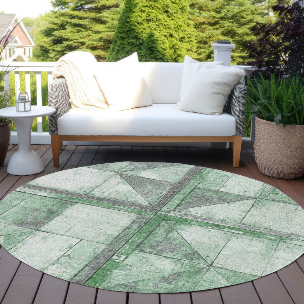 Machine Washable Indoor/Outdoor Chantille ACN1876 Green 8' x 8' Round Rug