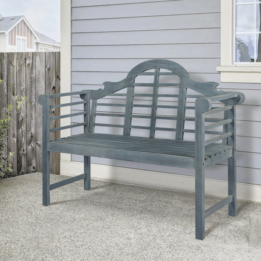 Lutyens 51.2" 3-Seat Arched Acacia Wood Outdoor Garden Patio Bench, Gray