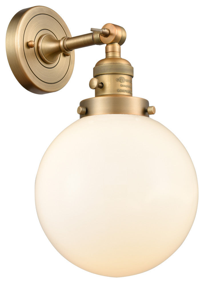 Beacon 1-Light Sconce, Brushed Brass, Glass: Matte White Cased