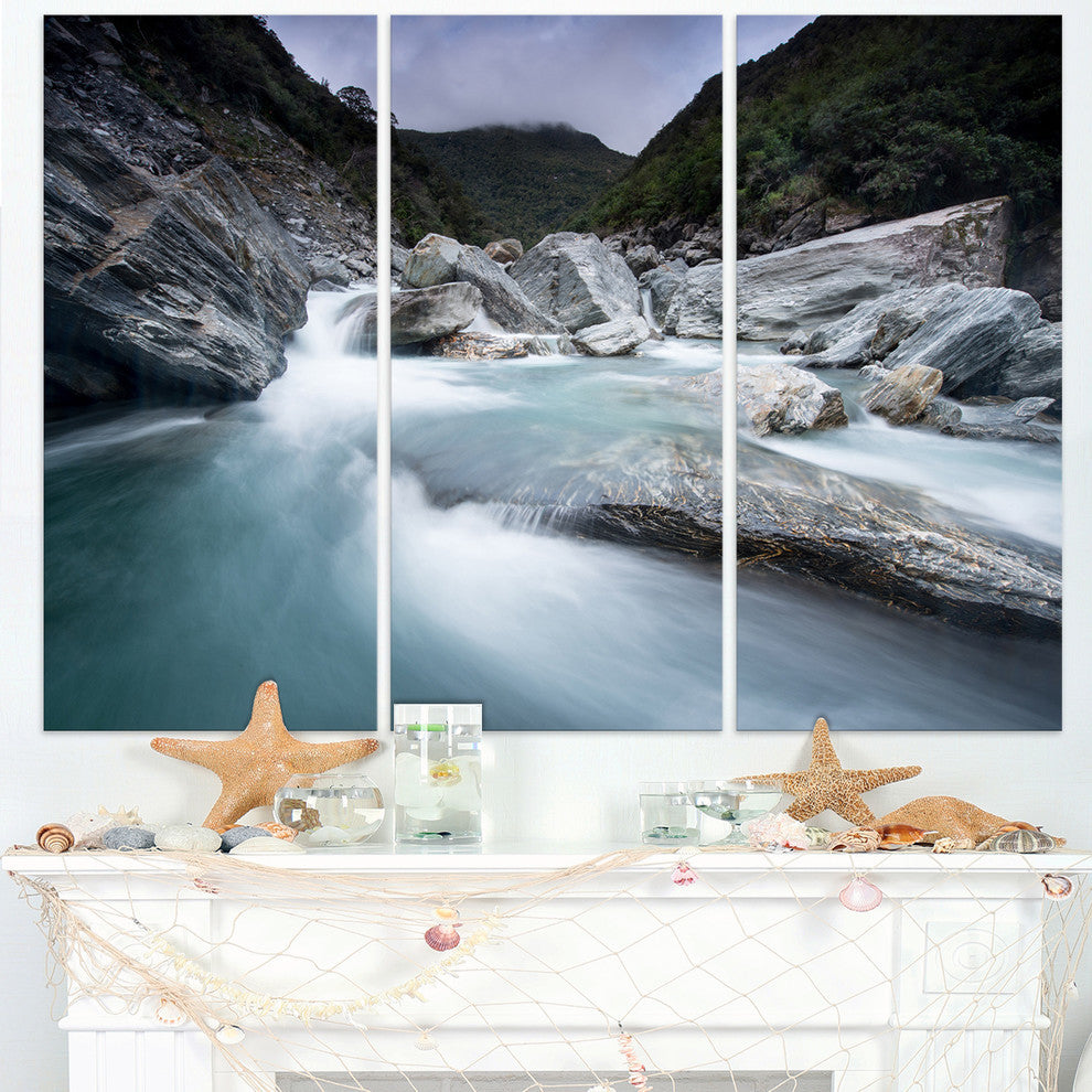 "Slow Motion Mountain River in Blue" Metal Wall Art, 3 Panels, 36"x28"