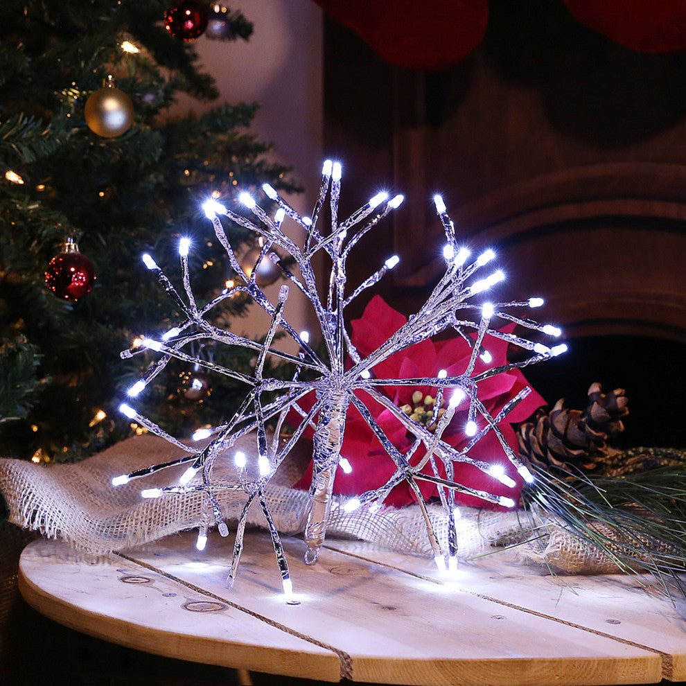 10"H Indoor Christmas Snowflake Ornament with White LED Lights, Silver