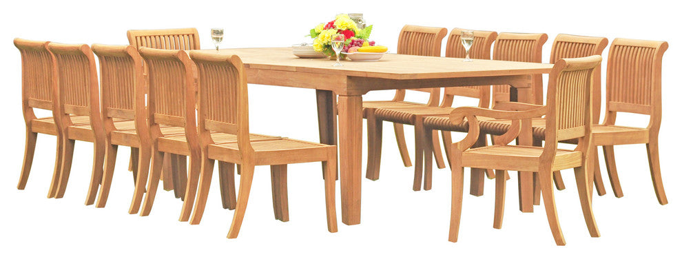 13-Piece Set, 122" Rectangle Table, 12 Giva Chairs, Sunbrella Cushion, Wheat