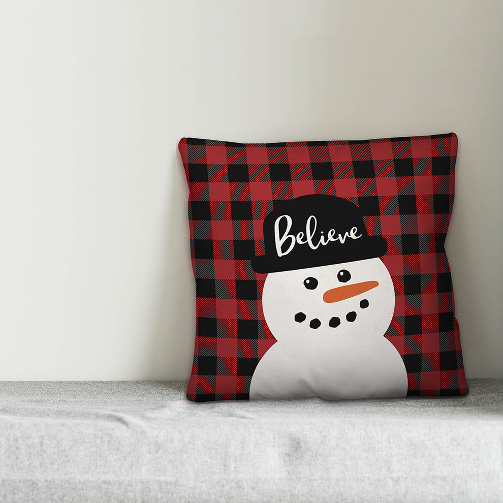 Plaid Snowman 16"x16" Throw Pillow Cover