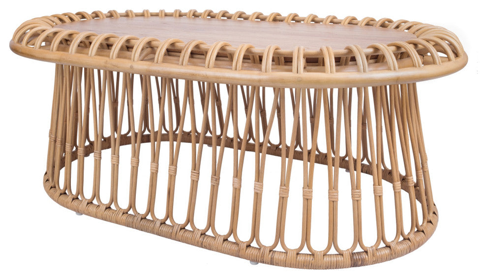 Galia Rattan Oval Coffee Table With  Wood Top
