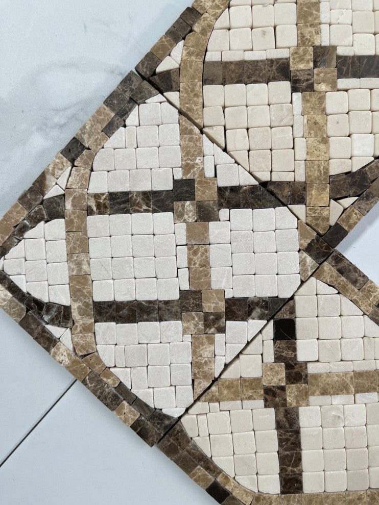 Marble Mosaic Border Listello Tile Petra Emperador 4.75x12 Tumbled, 1 piece