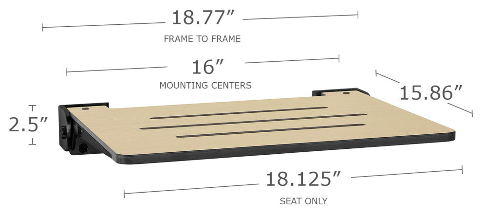 Seachrome SlimLine Folding Wall Mount Shower Seat, Urban Chic, Matte Black Frame
