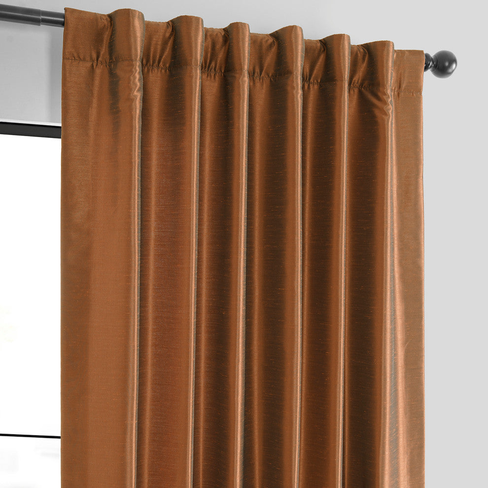 Vintage FauxDupioni Silk Curtain, Single Panel, Copper Kettle, 50"x108"