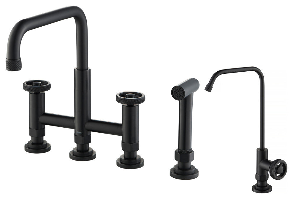 Urbix Bridge Kitchen Faucet, Matte Black, Water Dispenser Ff-101
