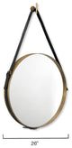 Round Steel Mirror, Antique Brass and Black Leather Strap
