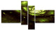 Green Flower with Sun Rays, Floral Art Canvas Print, 60"x32", 4 panels