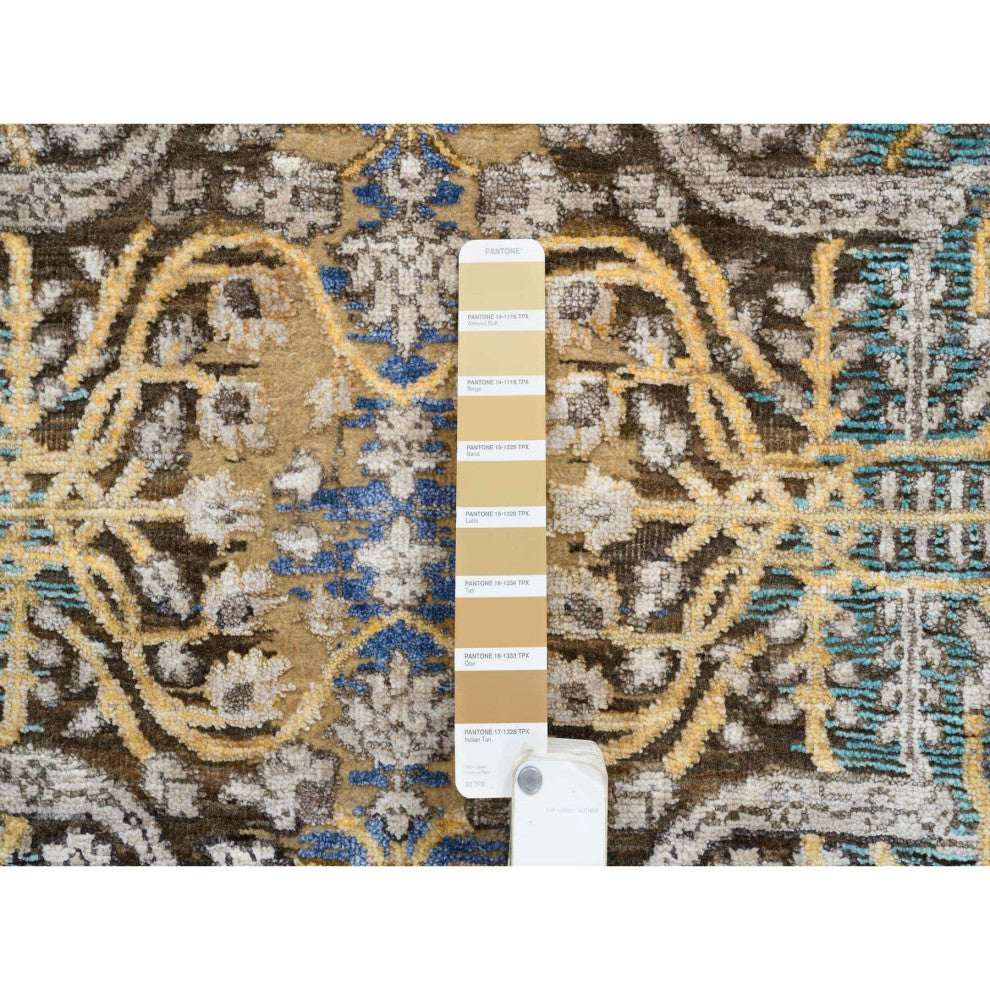 Tan/Brown Transitional Sarouk Silk With Wool Hand Knotted Runner Rug, 2'6"x12'1"