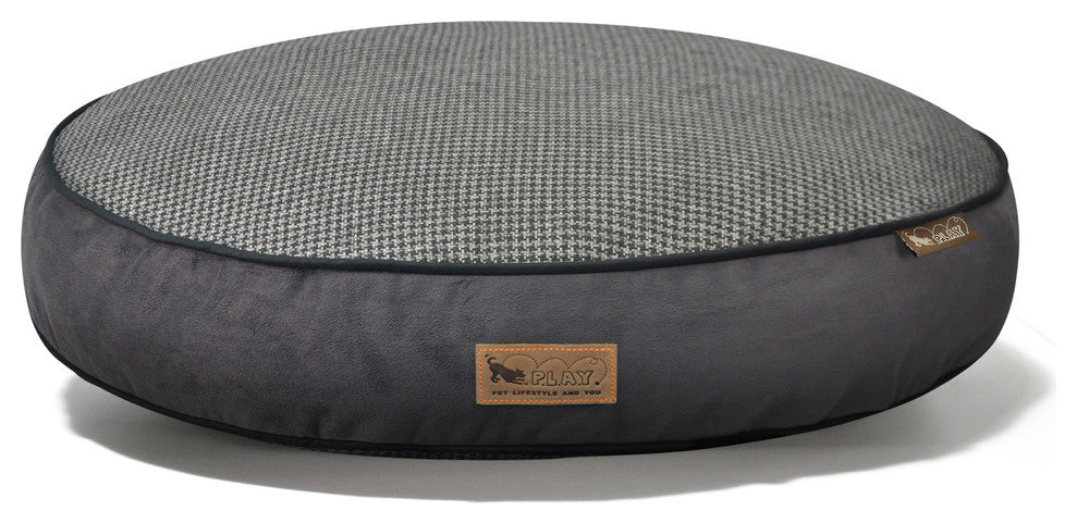 Round Bed Houndstooth, Black and Grey, Small