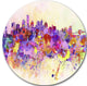 Purple New York Skyline, Cityscape Disc Metal Artwork, 23"