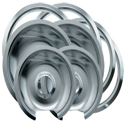 Drip Pan and Trim Ring Chrome 2 Small/6" and 2 Large/8" Each, 8-Pack