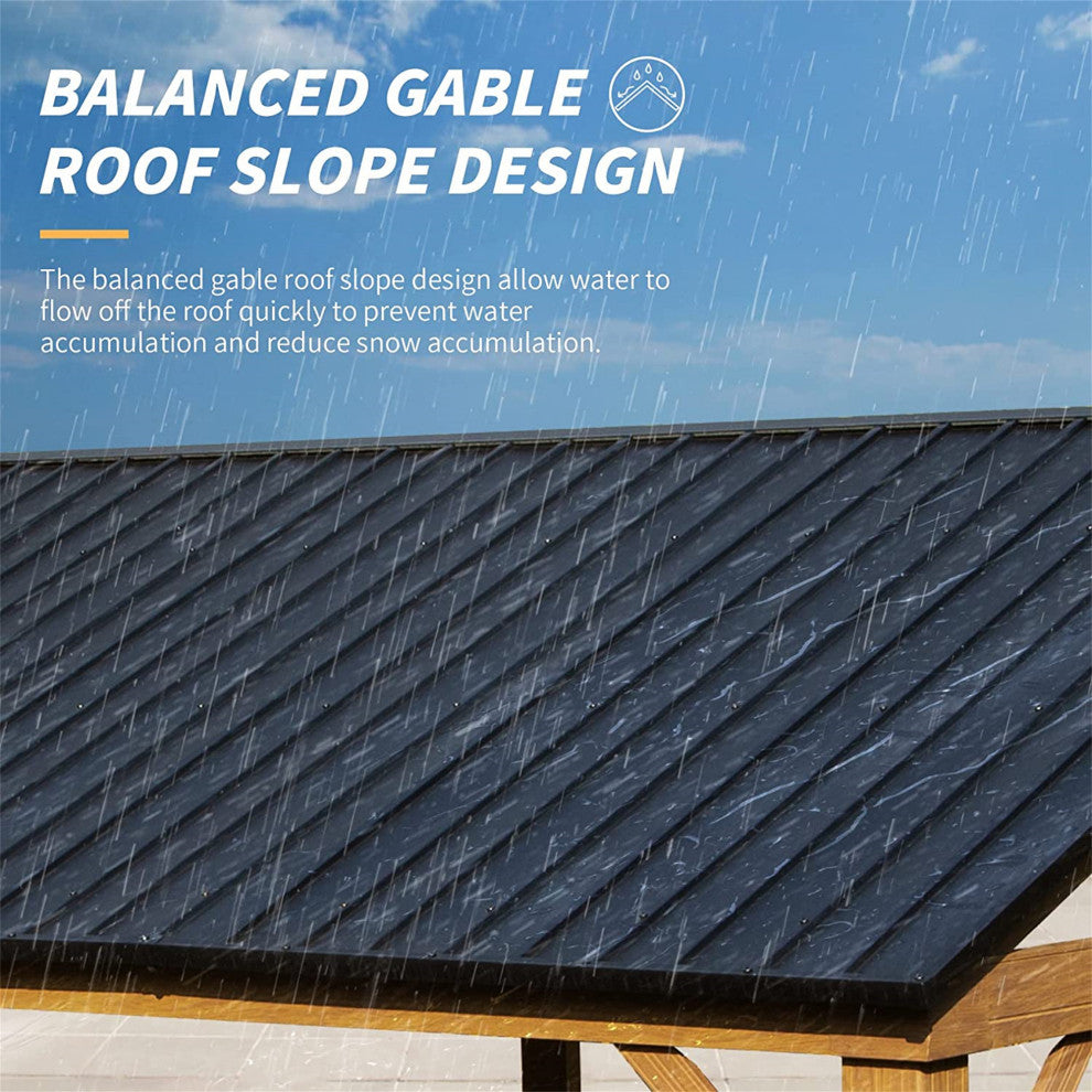12x20ft Hardtop Gazebo, Galvanized Steel Gable Roof Gazebo Pergola