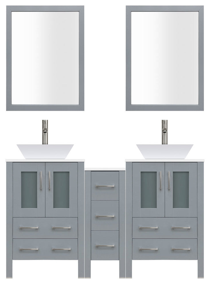 84" Modern Bathroom Vanity Set, Mirror and Sink LV2-C15-84-G, Gray