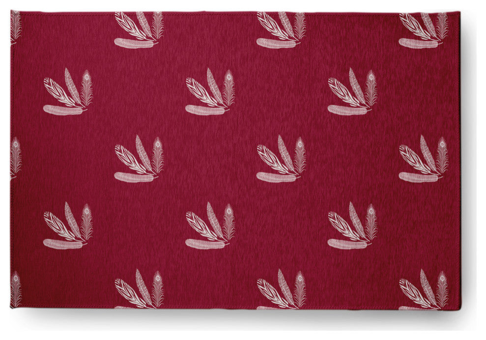 Feather Pattern Fall Design Chenille Area Rug, Red, 2'x3'