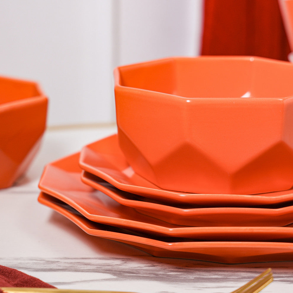 Stone Lain Jamie Porcelain 16 Piece Dinnerware Set, Orange