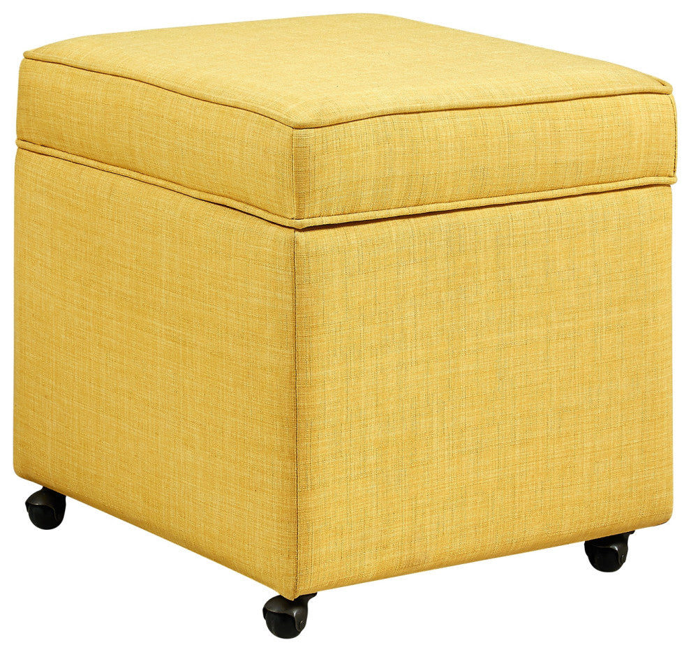 Lionel Linen Hidden Storage Castered Legs Ottoman Cube, Yellow