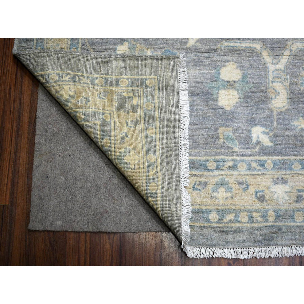 Light Gray, Fine Peshawar, Soft Wool Hand Knotted Oversized Rug, 12'0"x14'6"