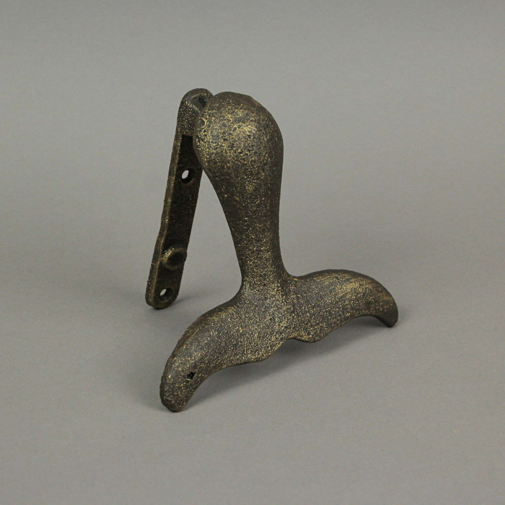 Cast Iron Whale Tail Door Knocker Bronze Decorative Coastal Accent Nautical